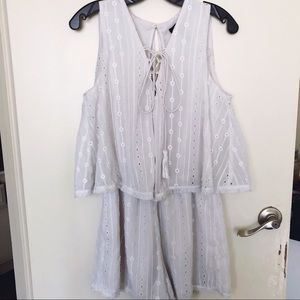 AQUA Light Gray Sleeveless Eyelet Romper